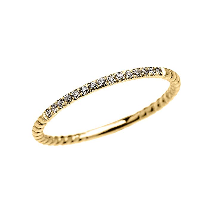 10k Yellow Gold Dainty Diamond Stackable Rope Design Ring Review